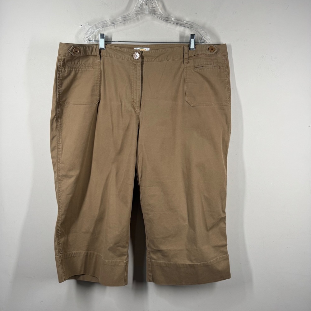 Talbots Woman Tan Khaki Wide Leg Capri Chino Pants Stretch Size 22W Cropped
